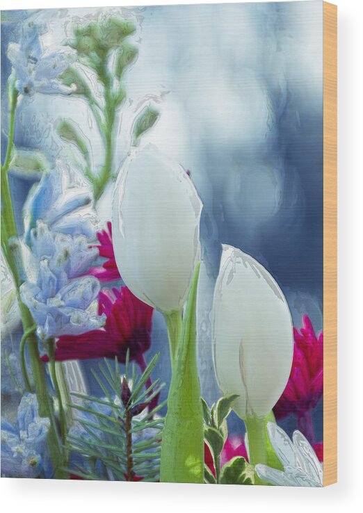 Tulip Wood Print featuring the photograph Glassed Tulip Grunge by Bill and Linda Tiepelman