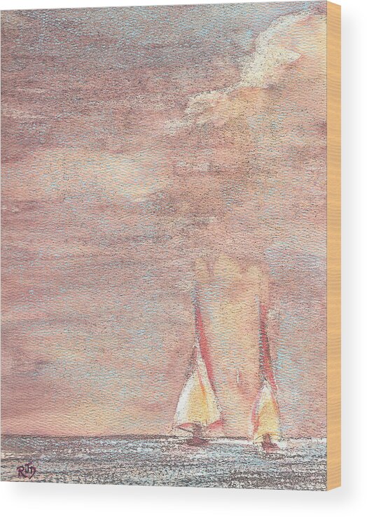 Sea Wood Print featuring the painting Golden Sails by Richard James Digance