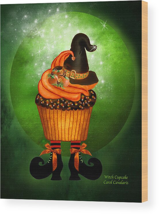 Halloween Wood Print featuring the mixed media Halloween - Witch Cupcake by Carol Cavalaris