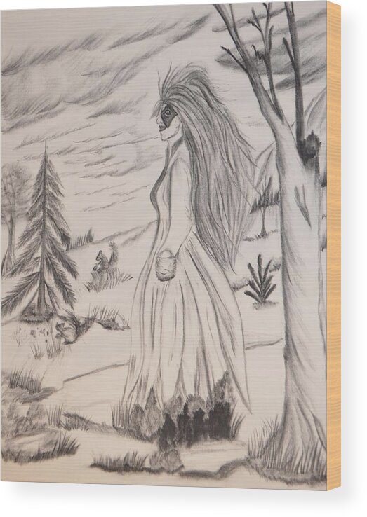 Halloween Wood Print featuring the drawing Halloween Witch Walk by Maria Urso