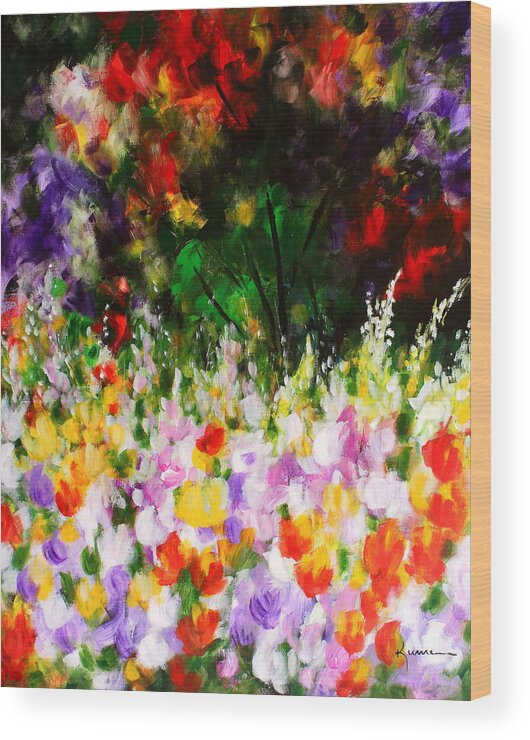 Floral Wood Print featuring the painting Heavenly Garden by Kume Bryant