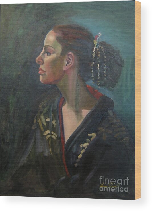 Figure Art Wood Print featuring the painting Her Kimono by Lilibeth Andre