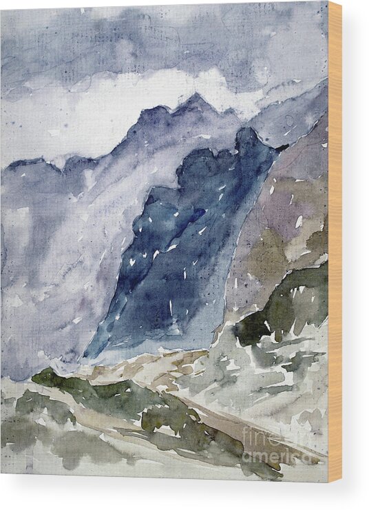 Mountains Wood Print featuring the painting High Mountains by Dariusz Gudowicz