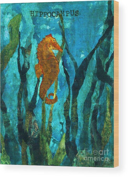 Sea Horse Wood Print featuring the painting Hippocampus by Renee Phillips