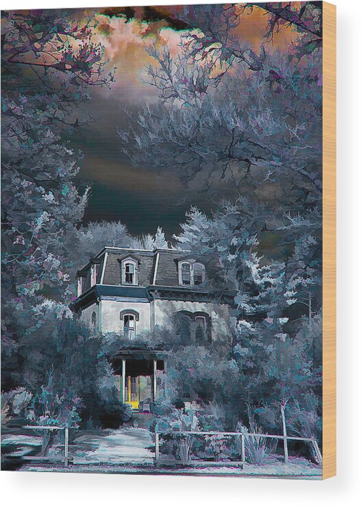 Infrared Wood Print featuring the photograph House with Yellow Door by Steve Zimic