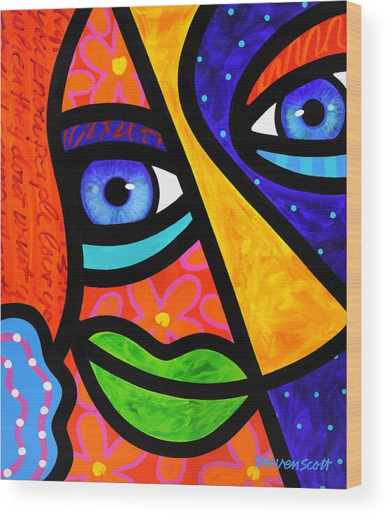 Abstract Wood Print featuring the painting How Do I Look by Steven Scott