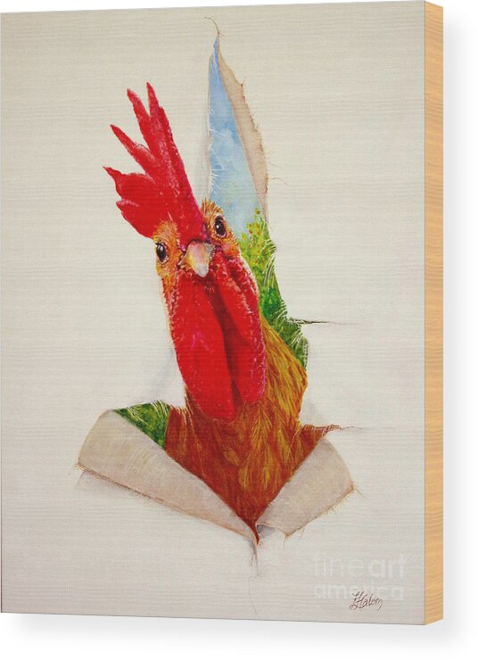 Rooster Wood Print featuring the painting I Had a Breakthrough by Greg and Linda Halom
