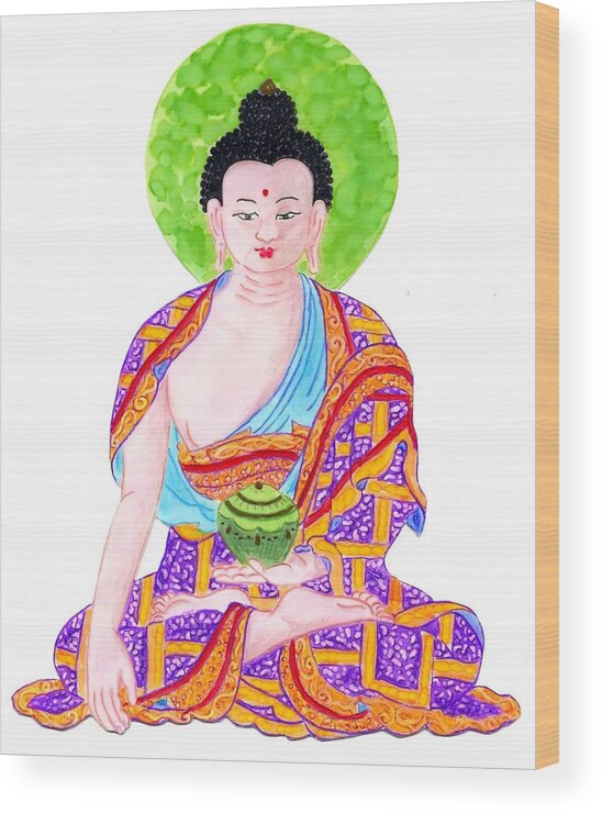 Buddha Wood Print featuring the drawing Ink Buddha by Suzan Sommers