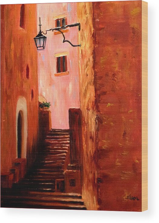 Italian Painting Wood Print featuring the painting Italian Alley by Suzzanna Frank