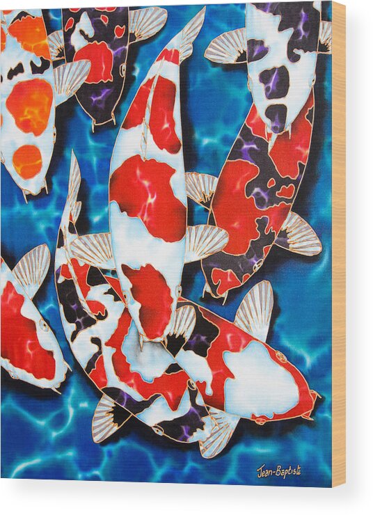Fish Pond Wood Print featuring the painting Japanese Koi Pond by Daniel Jean-Baptiste