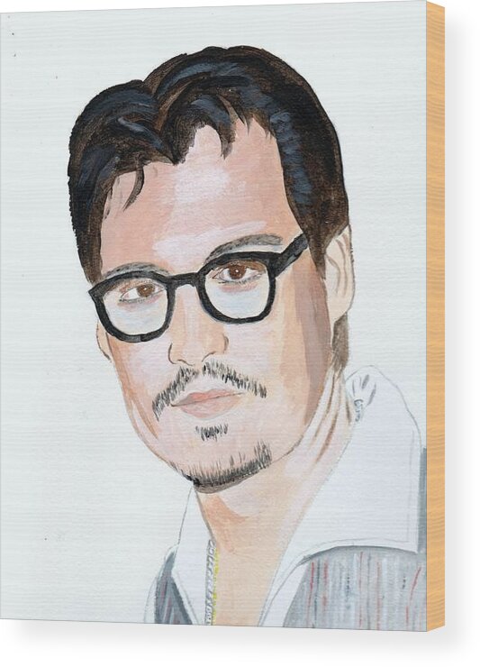 Johnny Depp Wood Print featuring the painting Johnny Depp 7 by Audrey Pollitt