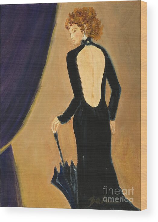Lady In Black Gown Wood Print featuring the painting Lady on Stage by Pati Pelz