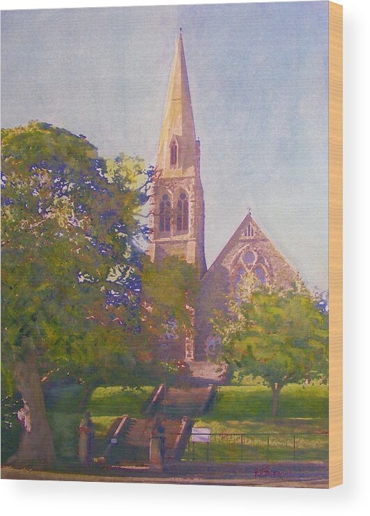  Peebles Wood Print featuring the painting Leckie Memorial Church Peebles Scotland by Richard James Digance