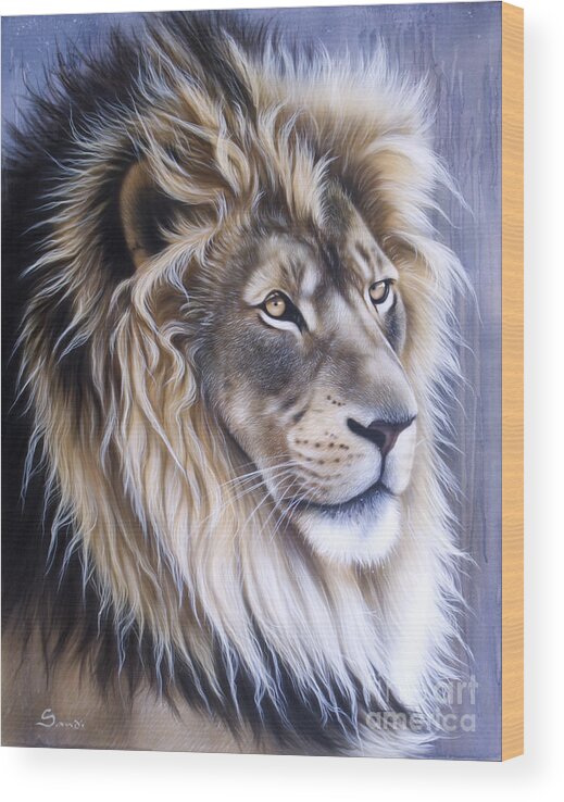 Lion Wood Print featuring the painting Leo by Sandi Baker