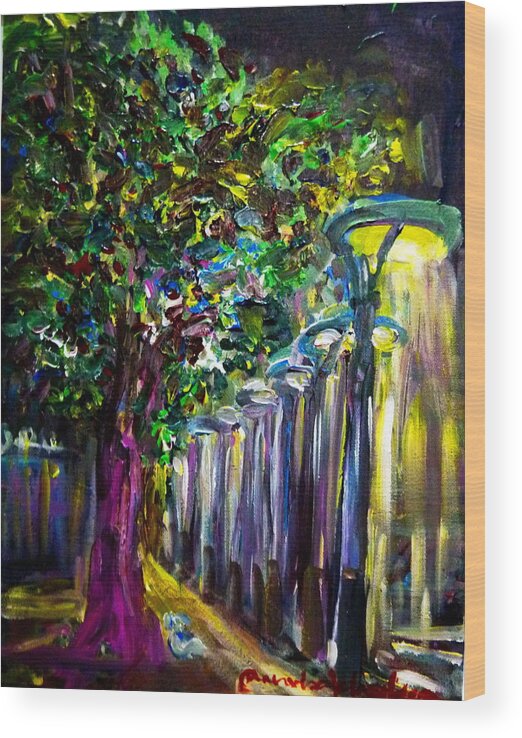 Landscapes Wood Print featuring the painting Light on the street by Wanvisa Klawklean