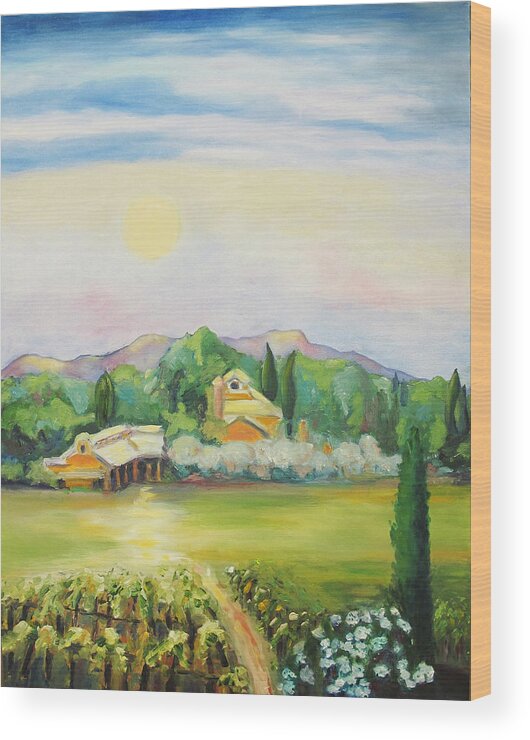 Nappa County Moon Wood Print featuring the painting Napa Moon by Barbara Anna Knauf