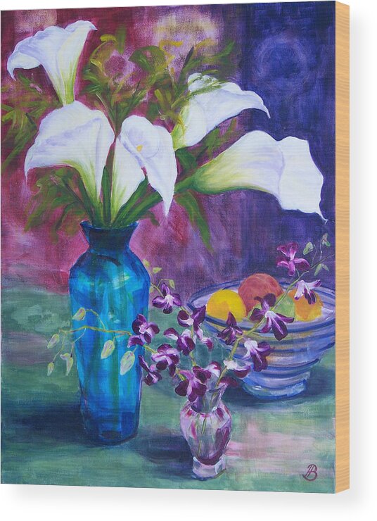 Calalillies Wood Print featuring the painting Not So Still Life by Joe Bergholm