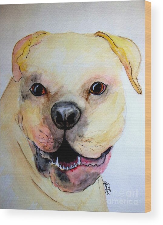 Dogs Wood Print featuring the painting One friendly Pitt Bull by Carol Grimes