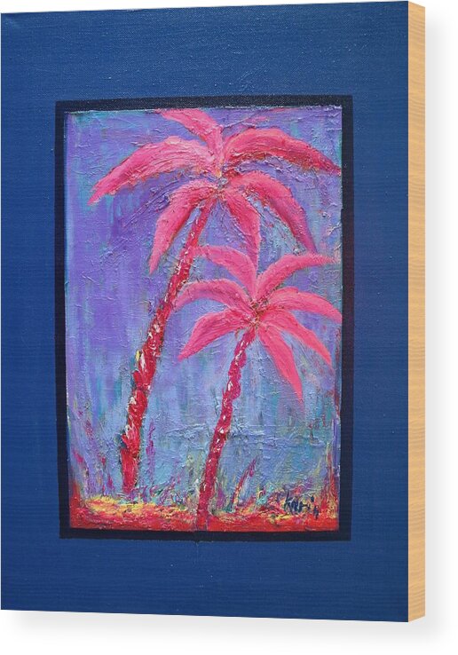 Pink Wood Print featuring the painting Palm Tree Series 14 by Karin Eisermann
