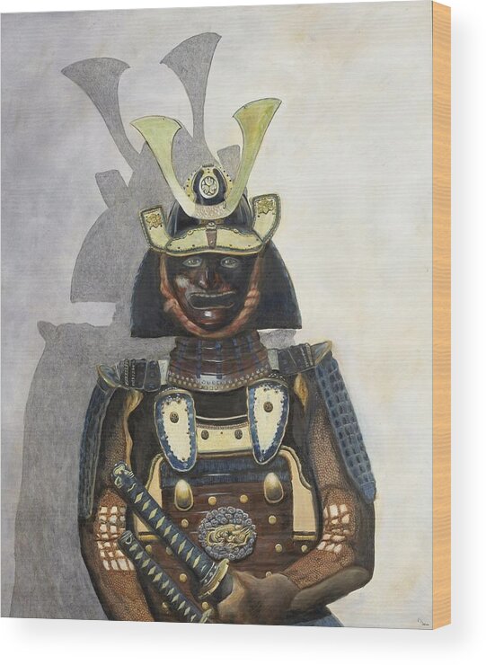 Portrait Wood Print featuring the painting Portrait of a Samurai by Mr Dill