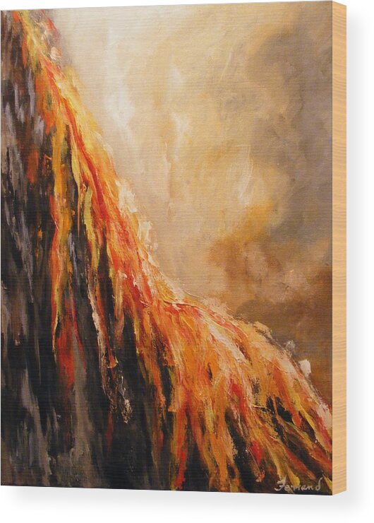 Nature Wood Print featuring the painting Quite Eruption by Karen Ferrand Carroll
