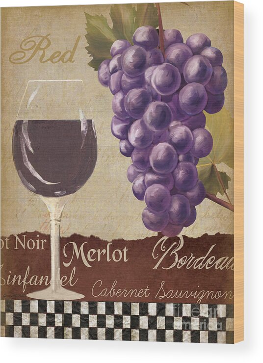 Wine Wood Print featuring the painting Red Wine collage by Grace Pullen