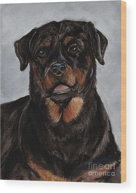 Rottweiler Dog Wood Print featuring the painting Rottweiler by Nancy Patterson