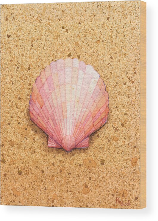Print Wood Print featuring the painting Scallop Shell by Katherine Young-Beck