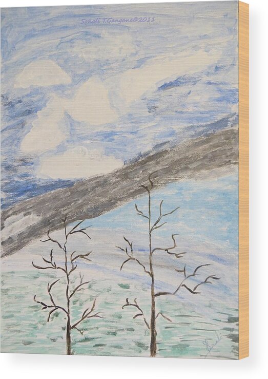 Shades Of Clouds In The Sky Wood Print featuring the painting Shades of nature by Sonali Gangane