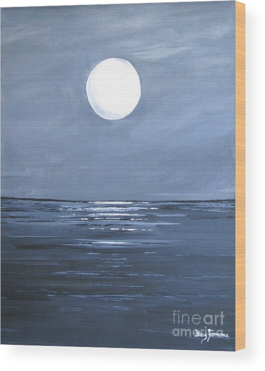 Moon Wood Print featuring the painting Silver Moon by Stacey Zimmerman