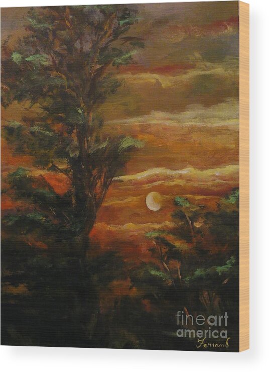 Sunset Wood Print featuring the painting Sunset by Karen Ferrand Carroll