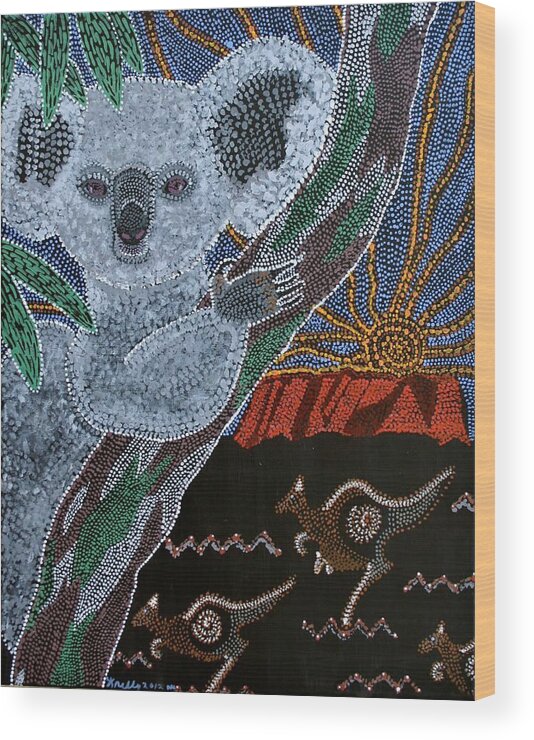 Outback Wood Print featuring the painting Sunset Koala and Kangaroo by Kelly Nicodemus-Miller