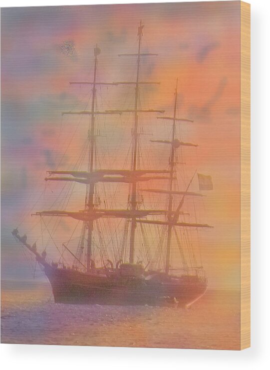 Ship Wood Print featuring the photograph Three Master At Sunset by Ian MacDonald