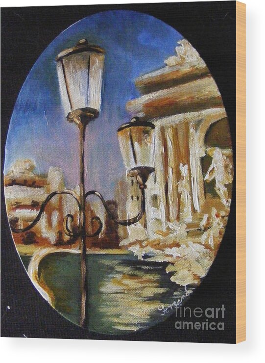 Rome Wood Print featuring the painting Trevi Fountain by Karen Ferrand Carroll