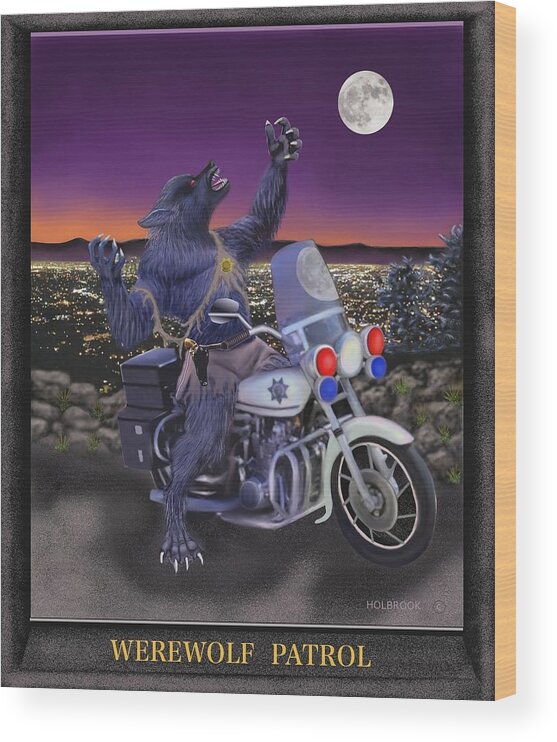 Halloween Wood Print featuring the digital art Werewolf Patrol by Glenn Holbrook