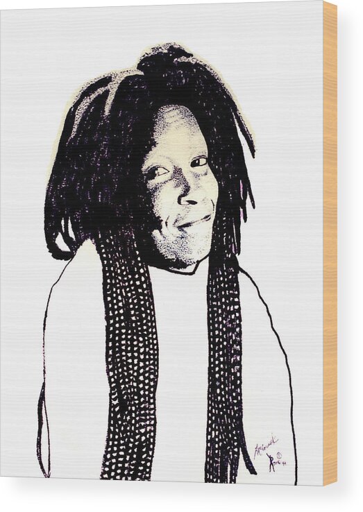 Whoopi Goldberg Wood Print featuring the drawing Whoopi by Lee McCormick