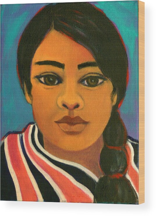 Portrait Wood Print featuring the painting Young Mexican Girl by Susan Santiago