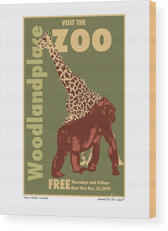 Zoo Wood Print featuring the digital art Zoo Poster by Kenneth De Tore