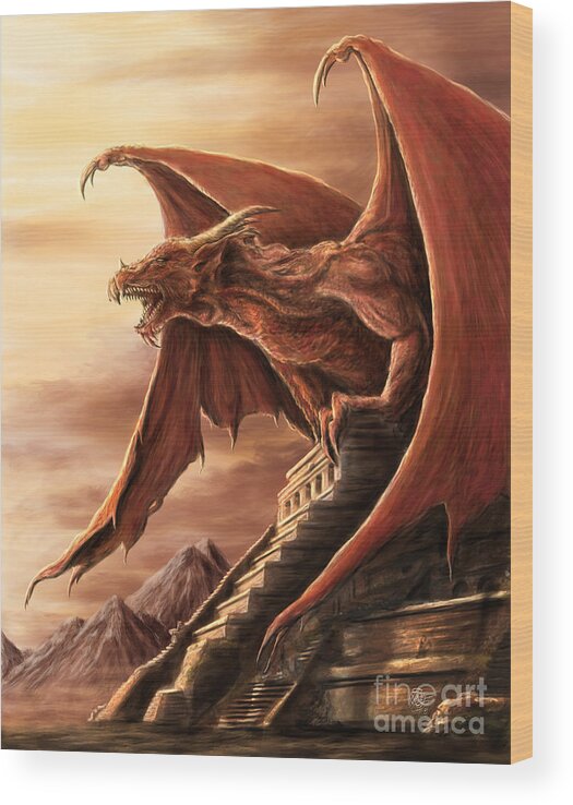 Dragon Wood Print featuring the digital art Armageddon Dragon #1 by MGL Meiklejohn Graphics Licensing