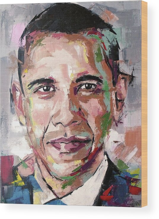 Barack Wood Print featuring the painting Barack Obama #1 by Richard Day