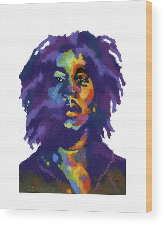 Bob Marley Wood Print featuring the painting Bob Marley-for t-shirt by Stephen Anderson