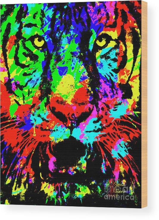 Tiger Wood Print featuring the mixed media Colored Tiger #2 by David Millenheft