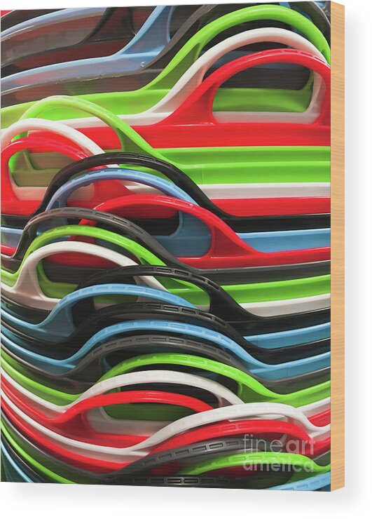 Abstract Wood Print featuring the photograph Colourful plastic containers #1 by Tom Gowanlock