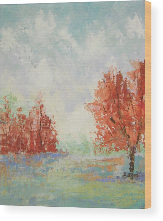  Landscape Wood Print featuring the painting Fall in Provence #1 by Frederic Payet