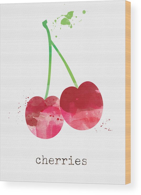 Cherries Wood Print featuring the painting Fresh Cherries #1 by Linda Woods