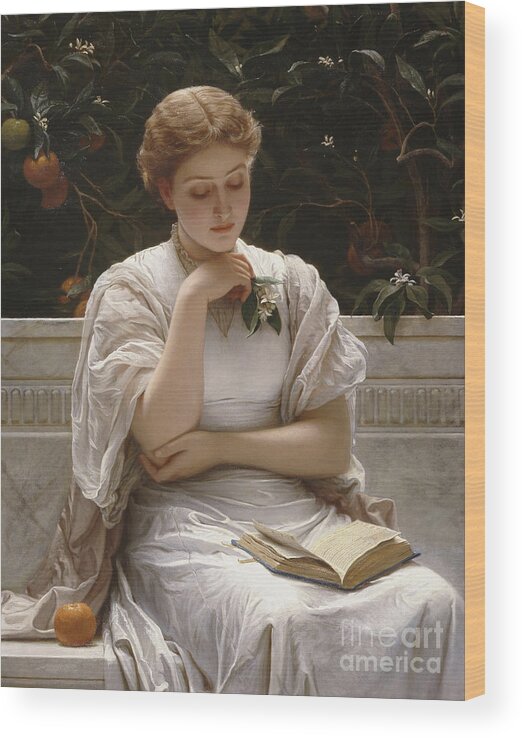 Girl Reading Wood Print featuring the painting Girl Reading by Charles Edward Perugini