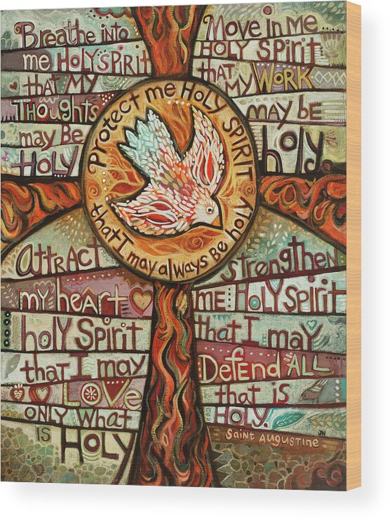 Jen Norton Wood Print featuring the painting Holy Spirit Prayer by St. Augustine by Jen Norton