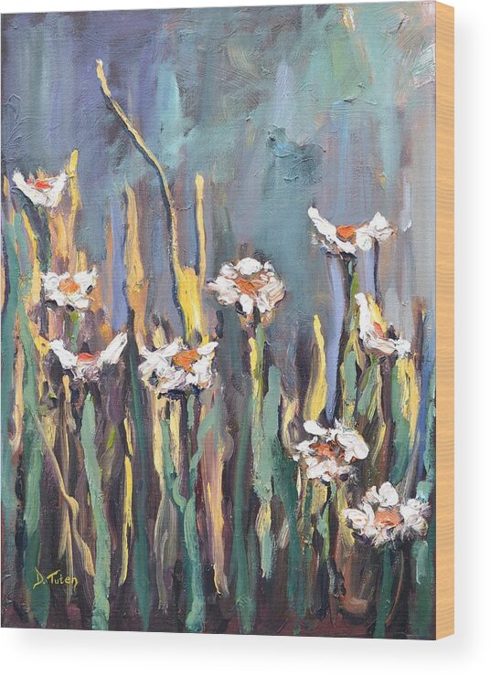 Floral Wood Print featuring the painting Impasto Daisies by Donna Tuten