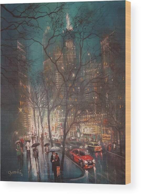 Night In The City Wood Print featuring the painting Just the two of us #1 by Tom Shropshire