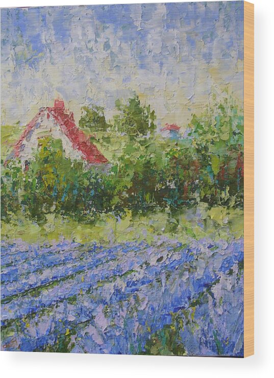 Seascape Wood Print featuring the painting Lavender field Provence #1 by Frederic Payet